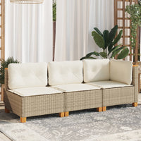 Thumbnail for Gartensofa mit Kissen 3-Sitzer Beige Poly Rattan