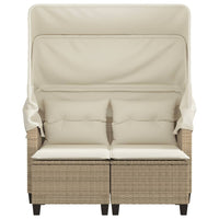 Thumbnail for Gartensofa 2-Sitzer mit Dach und Hockern Beige Poly Rattan