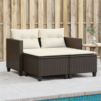 Thumbnail for Gartensofa 2-Sitzer mit Hockern Braun Poly Rattan