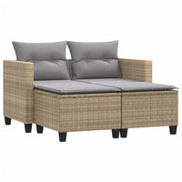 Thumbnail for Gartensofa 2-Sitzer mit Hockern Beige Poly Rattan