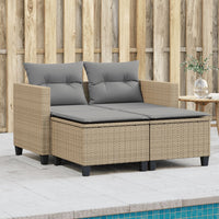 Thumbnail for Gartensofa 2-Sitzer mit Hockern Beige Poly Rattan