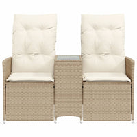 Thumbnail for Gartensofa 2-Sitzer Verstellbar mit Tisch Beige Poly Rattan