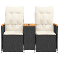 Thumbnail for Gartensofa 2-Sitzer Verstellbar mit Tisch Schwarz Poly Rattan