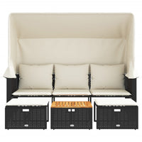 Thumbnail for Outdoor-Sofa 3-Sitzer mit Dach und Hockern Schwarz Poly-Rattan