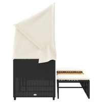 Thumbnail for Outdoor-Sofa 3-Sitzer mit Dach und Hockern Schwarz Poly-Rattan