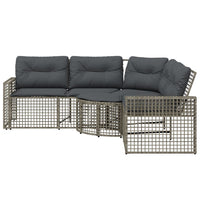 Thumbnail for Gartensofa in L-Form mit Kissen und Fußbank Grau Poly Rattan