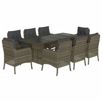 Thumbnail for 9-tlg. Garten-Essgruppe mit Kissen Grau Poly Rattan