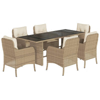 Thumbnail for 7-tlg. Garten-Essgruppe mit Kissen Beige Poly Rattan
