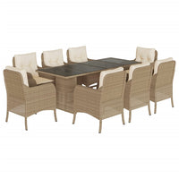 Thumbnail for 9-tlg. Garten-Essgruppe mit Kissen Beige Poly Rattan