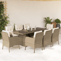 Thumbnail for 9-tlg. Garten-Essgruppe mit Kissen Beige Poly Rattan
