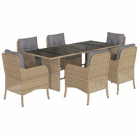Thumbnail for 7-tlg. Garten-Essgruppe mit Kissen Beige Poly Rattan