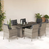Thumbnail for 7-tlg. Garten-Essgruppe mit Kissen Hellgrau Poly Rattan