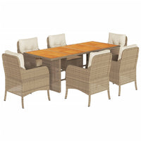 Thumbnail for 7-tlg. Garten-Essgruppe mit Kissen Beige Poly Rattan