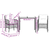 Thumbnail for 3-tlg. Bistro-Set mit Kissen Schwarz Poly Rattan