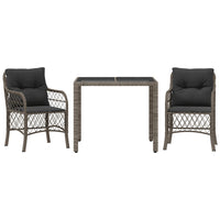 Thumbnail for 3-tlg. Bistro-Set mit Kissen Grau Poly Rattan