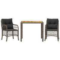 Thumbnail for 3-tlg. Bistro-Set mit Kissen Grau Poly Rattan