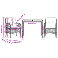 Thumbnail for 3-tlg. Bistro-Set mit Kissen Grau Poly Rattan