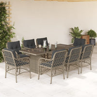 Thumbnail for 9-tlg. Garten-Essgruppe mit Kissen Hellgrau Poly Rattan