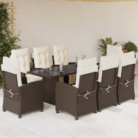 Thumbnail for 9-tlg. Garten-Essgruppe mit Kissen Braun Poly Rattan