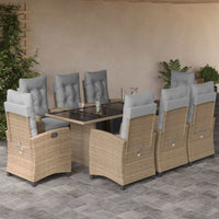 Thumbnail for 9-tlg. Garten-Essgruppe mit Kissen Beigemischung Poly Rattan