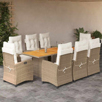 Thumbnail for 9-tlg. Garten-Essgruppe mit Kissen Beige Poly Rattan