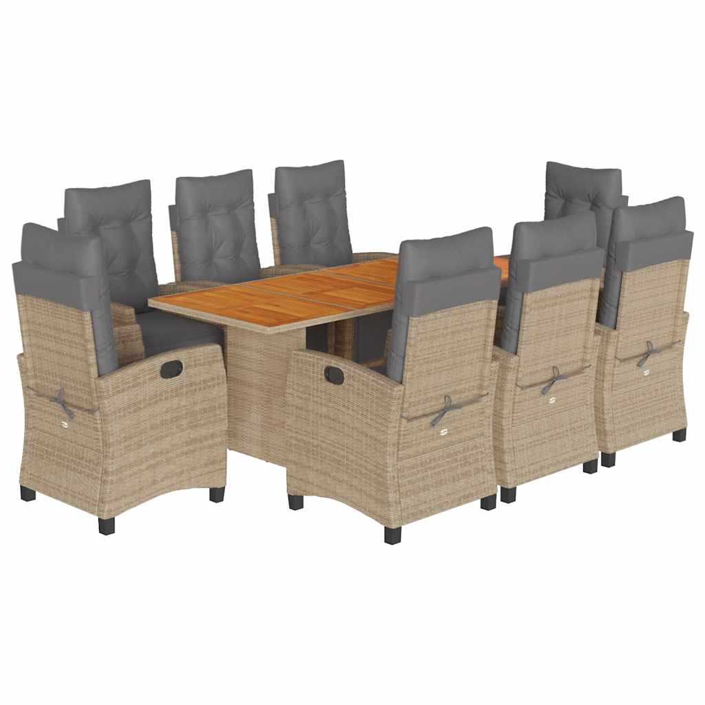 9-tlg. Garten-Essgruppe mit Kissen Beigemischung Poly Rattan