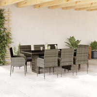 Thumbnail for 9-tlg. Garten-Essgruppe mit Kissen Grau Poly Rattan