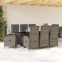 Thumbnail for 9-tlg. Garten-Essgruppe mit Kissen Grau Poly Rattan