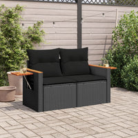 Thumbnail for Gartensofa mit Kissen 2-Sitzer Schwarz Poly Rattan