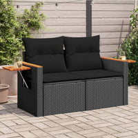 Thumbnail for Gartensofa mit Kissen 2-Sitzer Schwarz Poly Rattan