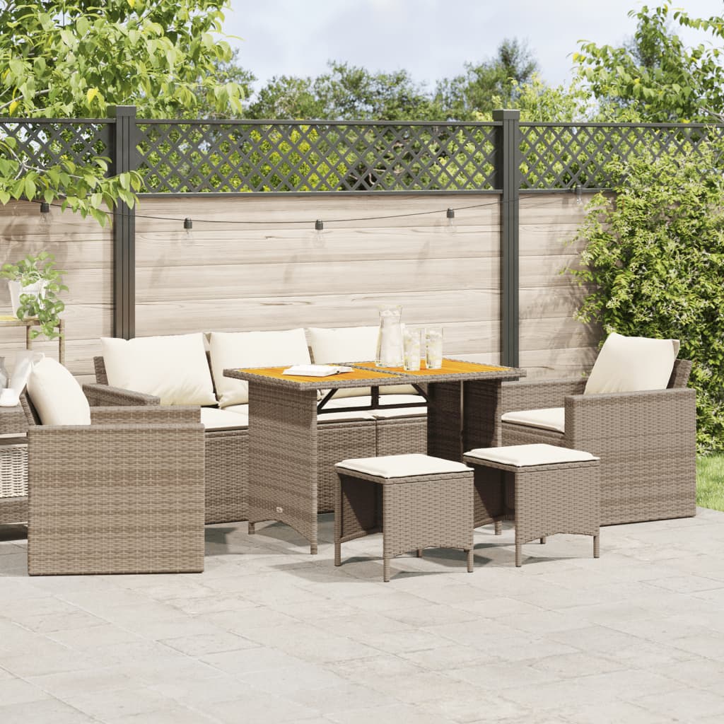 6-tlg. Garten-Sofagarnitur mit Kissen Beige Poly Rattan