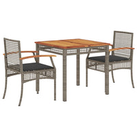 Thumbnail for 3-tlg. Garten-Essgruppe mit Kissen Grau Poly Rattan