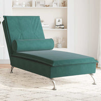 Thumbnail for Massage-Chaiselongue mit Nackenrolle Dunkelgrün Samt