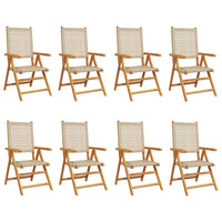 Thumbnail for Gartenstuhl Verstellbar 8 Stk. Beige Poly Rattan Massivholz