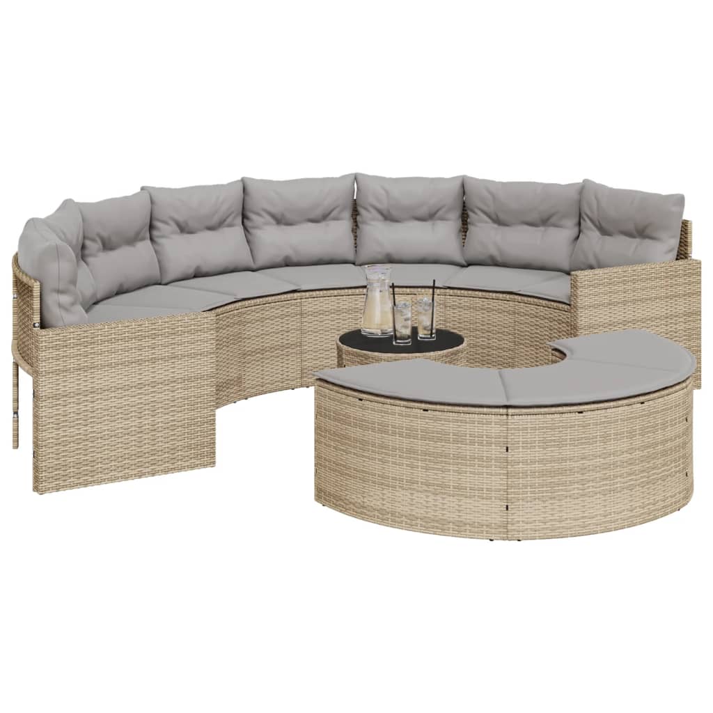 3-tlg. Garten-Sofagarnitur Halbrund Beige Poly-Rattan