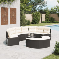 Thumbnail for 3-tlg. Garten-Sofagarnitur Halbrund Schwarz Poly-Rattan