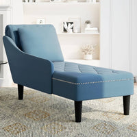 Thumbnail for Chaiselongue mit Kissen und Rechter Armlehne Blau Samt