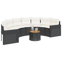 Thumbnail for Gartensofa mit Tisch und Kissen Halbrund Schwarz Poly-Rattan