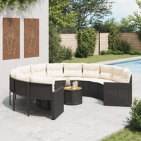 Thumbnail for Gartensofa mit Tisch und Kissen Rund Schwarz Poly-Rattan