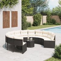 Thumbnail for Gartensofa mit Tisch und Kissen Rund Schwarz Poly-Rattan
