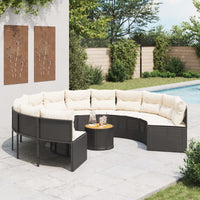 Thumbnail for Gartensofa mit Tisch und Kissen Rund Schwarz Poly-Rattan