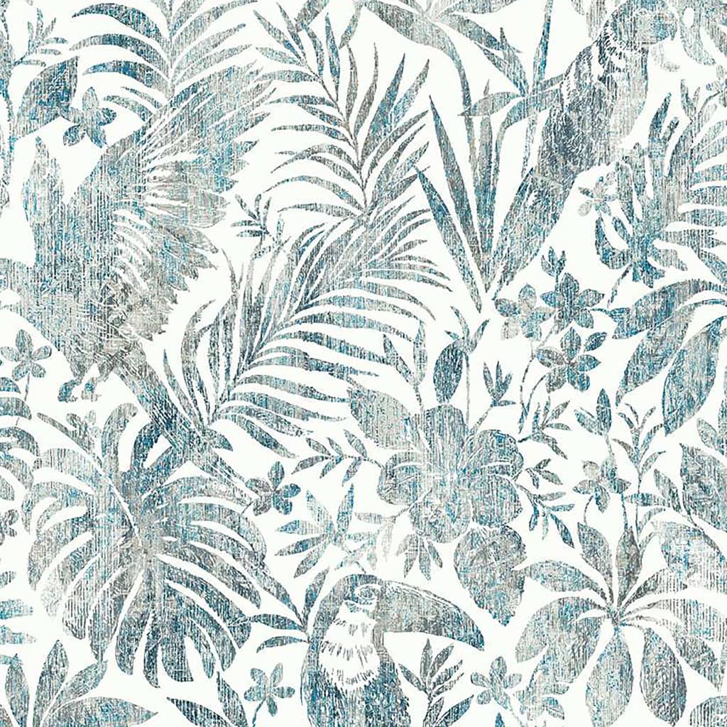 DUTCH WALLCOVERINGS Tapete Blatt- und Tukan-Motiv Blau