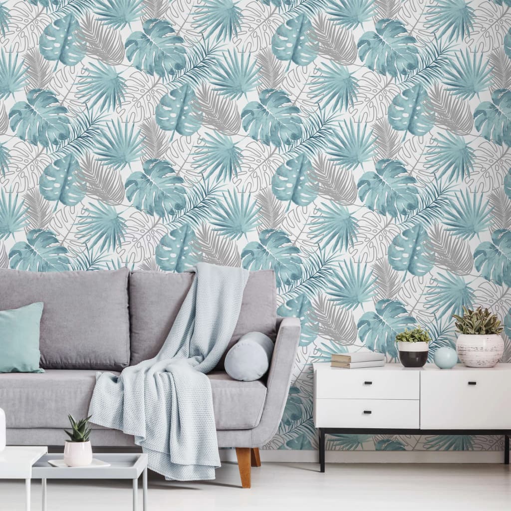 DUTCH WALLCOVERINGS Tapete Fensterblatt-Motiv Blau