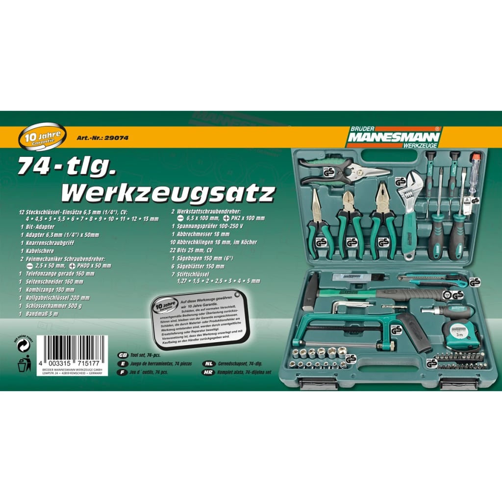 Brüder Mannesmann 74-teiliges Werkzeug-Set 29074