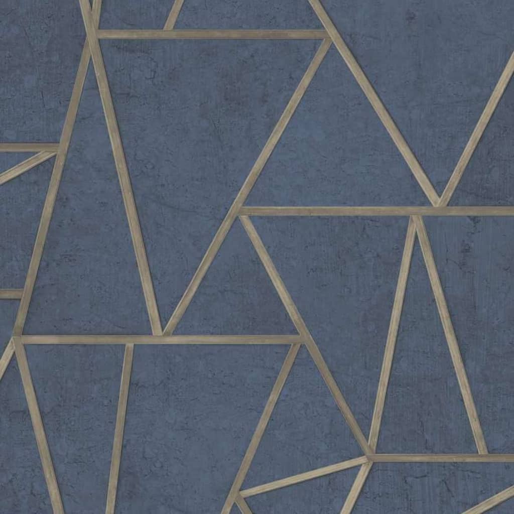 DUTCH WALLCOVERINGS Tapete Dreieck Benzin Blau und Gold