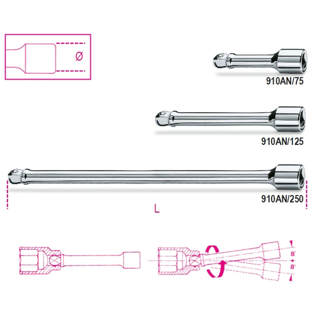 Beta Tools 3/8" Wobble Verlängerungsstange 910AN/250