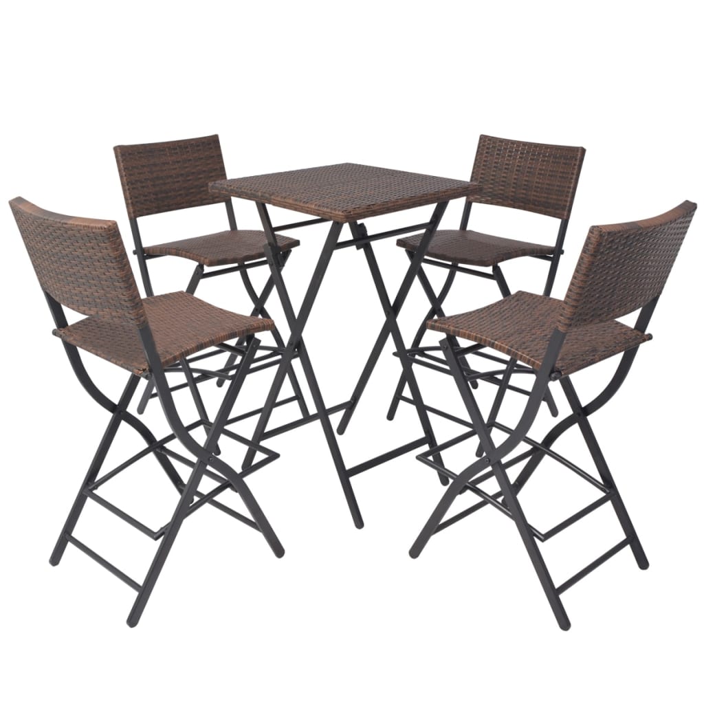 5-tlg. Garten-Essgruppe Klappbar Stahl Poly Rattan Braun