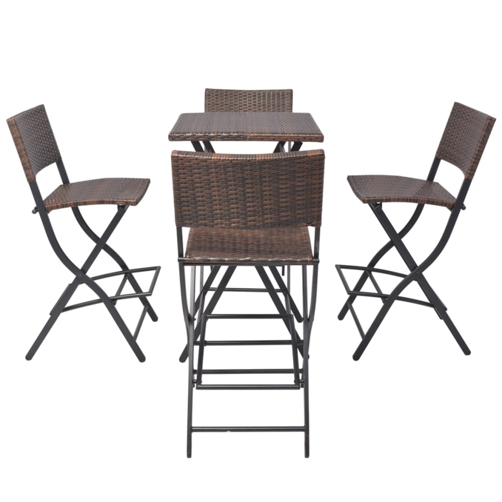 5-tlg. Garten-Essgruppe Klappbar Stahl Poly Rattan Braun