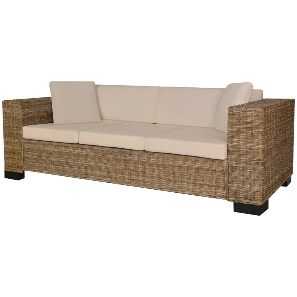 8-tlg. 3-Sitzer Sofa Set Echt Rattan