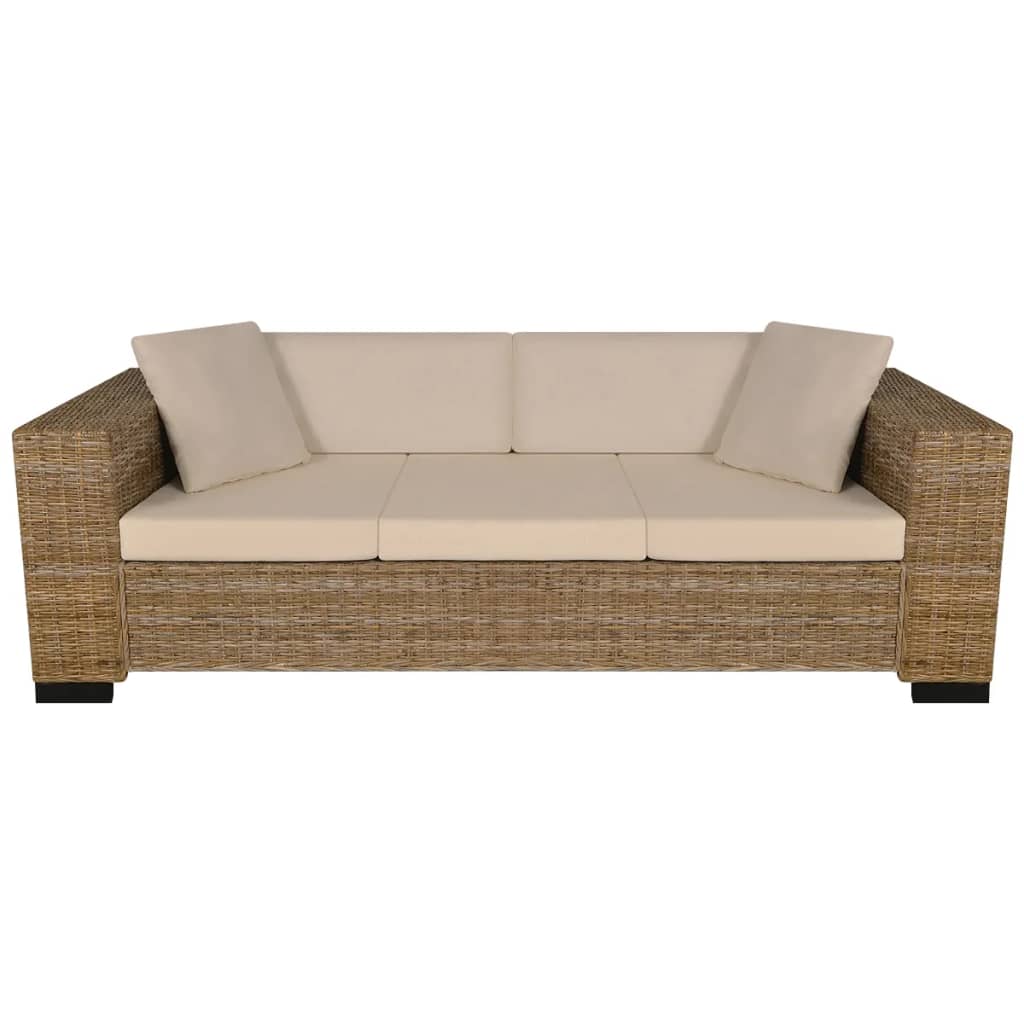 8-tlg. 3-Sitzer Sofa Set Echt Rattan